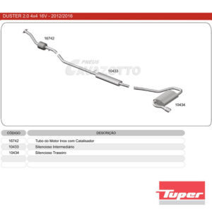 Escapamento Silencioso Intermediario Renault Duster 2.0 16V 4x4 2012 a 2020